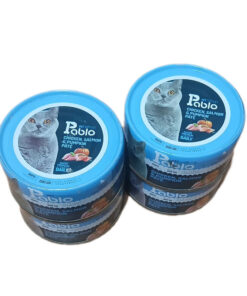 کنسرو غذای گربه بالغ پابلو مدل پته طعم مرغ و سالمون و کدو حلوایی مجموعه ۴ عددی ۸۰۰ گرم